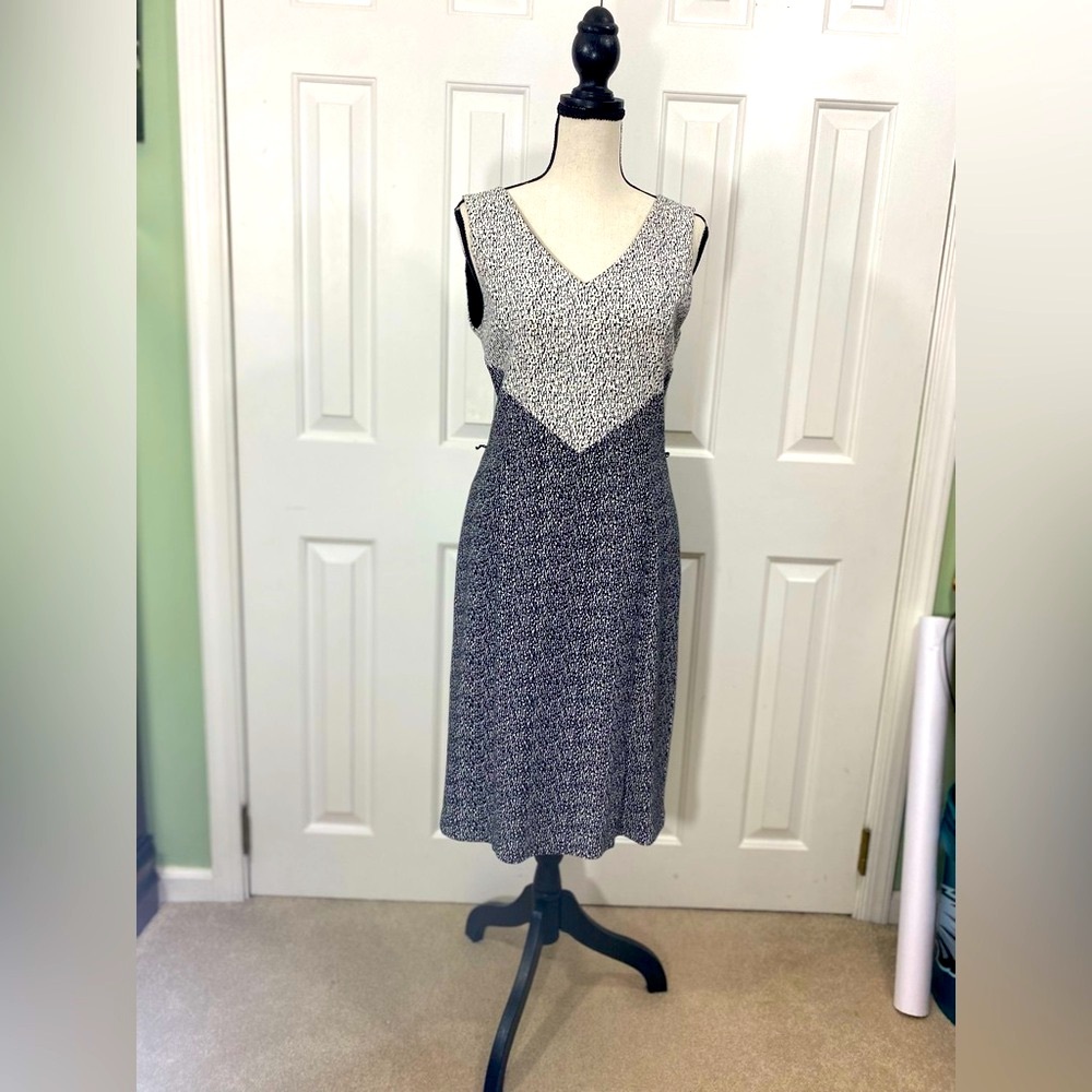WHBM hombre V Black & White design dress granular print. Lined and well made. 6